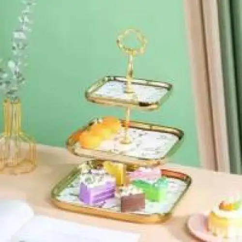 Présentoir, Bol de fruits en porcelaine, Assiette à dessert trois (3) étages