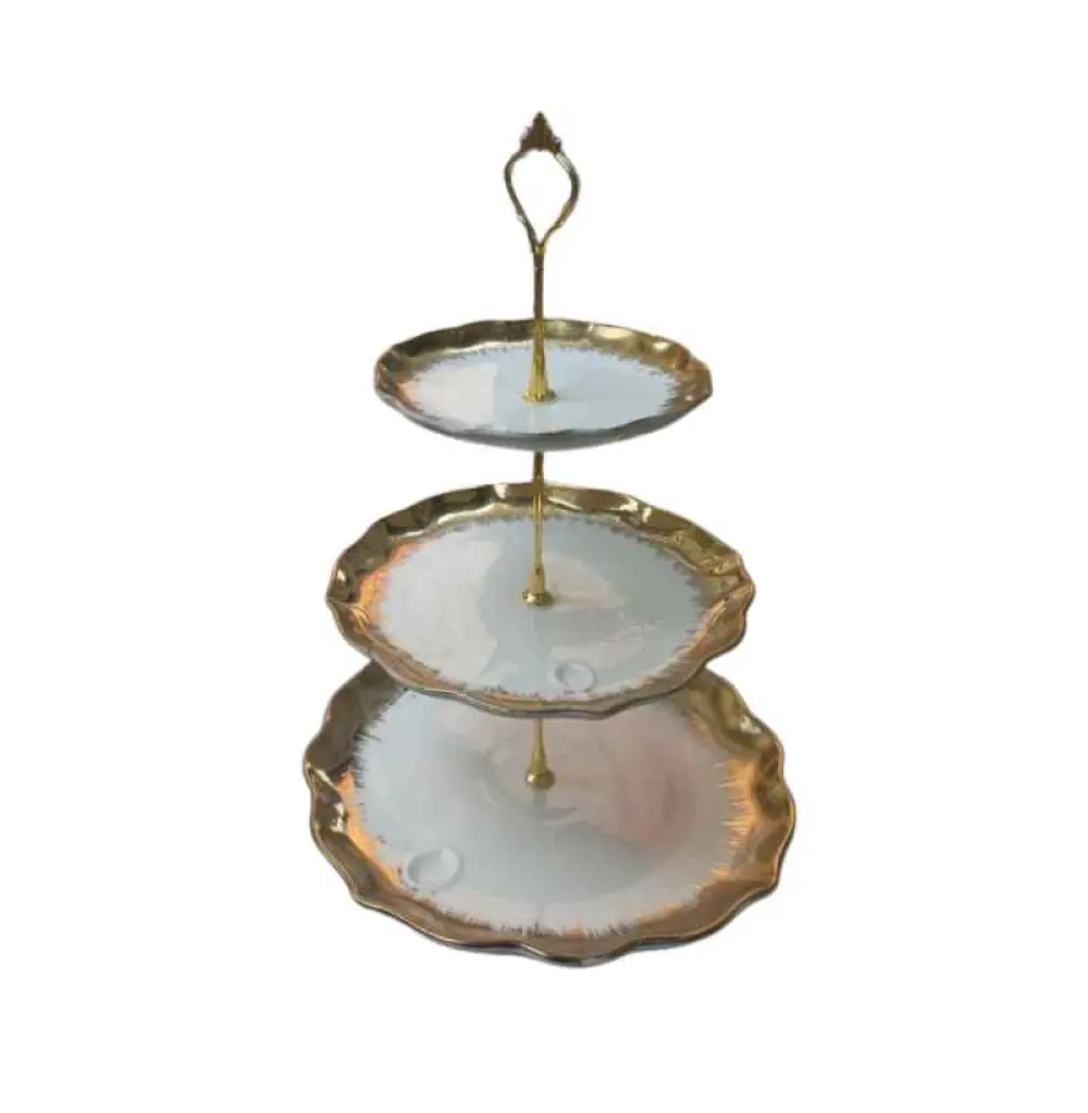 Présentoir, Bol de fruits en porcelaine, Assiette à dessert trois (3) étages