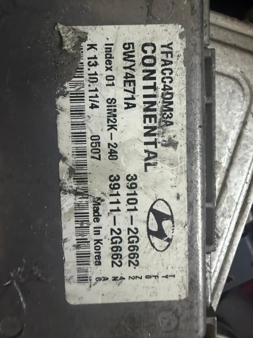 Calculateur moteur Hyundai SONATA 2011-2014 2.4L, 39101-2G662 39111-2G662;  5WY4E71A; SIM2K-240 Continental