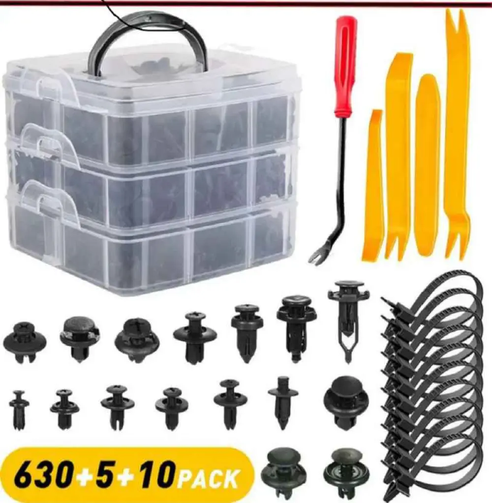 Kit de 630pcs, 16 tailles, Kit d'attaches mixtes en plastique pour voiture complet