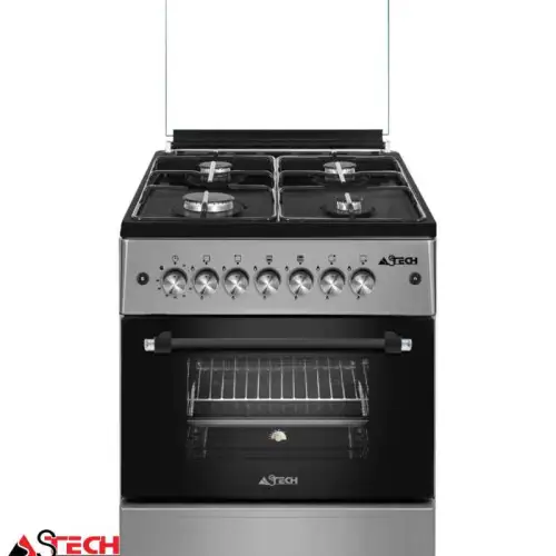 Cuisinière à gaz 4 feux, toune broche allumage avec grille 60/60 ASTECH CK62MSFRM CUIAST6062CS