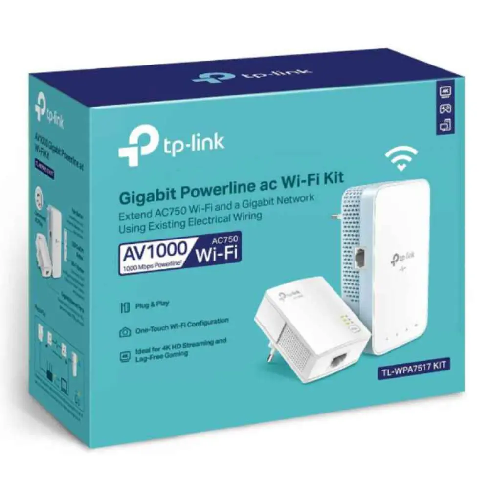 Pack de 2 adaptateurs CPL 1000 Mbps + Wi-Fi AC750 avec 1 port Gigabit Ethernet TP-LINK TL-WPA7517 KIT CPL