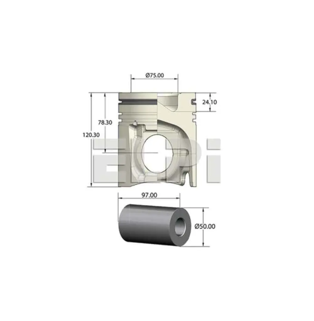LP181 3223 STD PISTON ET GOUPILLE RENAULT KERAX 385  PREMIUM de Ø123,00 mm avec3 anneaux, (D41K)