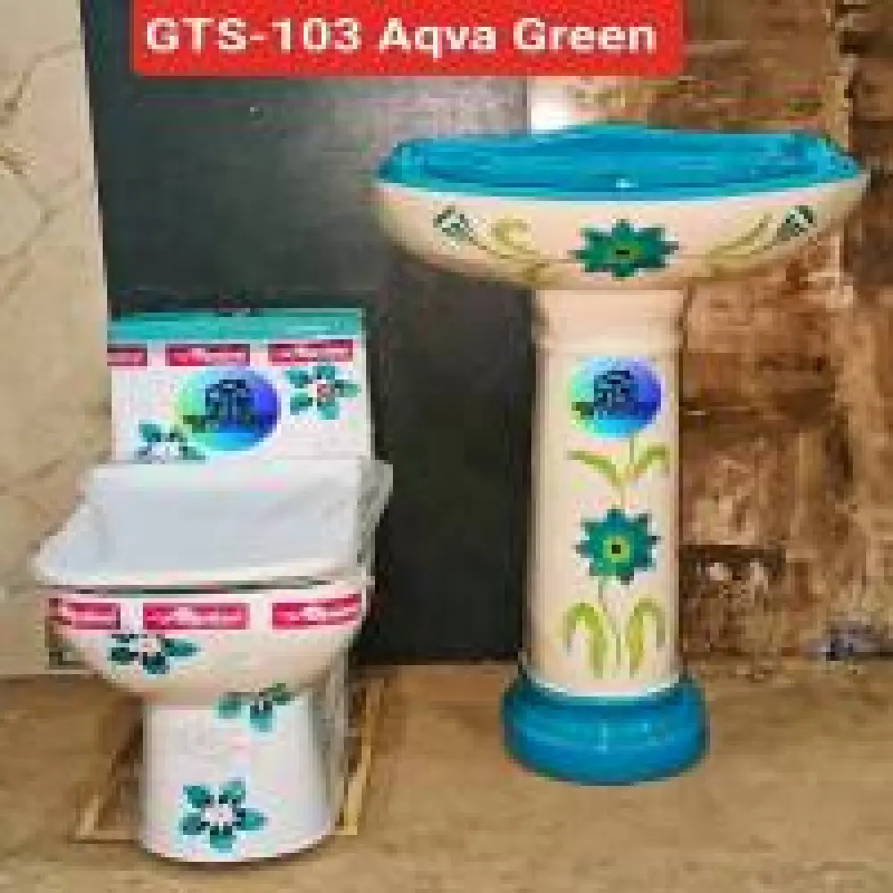 Ensemble Chaise anglaise et lavabo en céramique GTS-103 Aqva Green