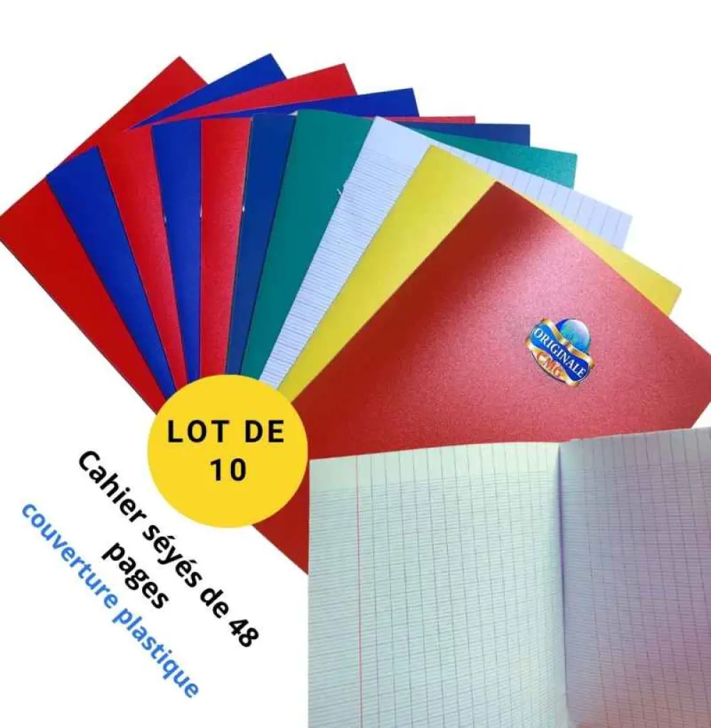 10 Cahiers de 48 pages seyes avec couverture plastique