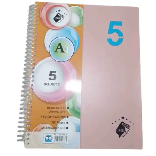 Cahier spirale 5 matières format A4 210mmx297mm 300 pages