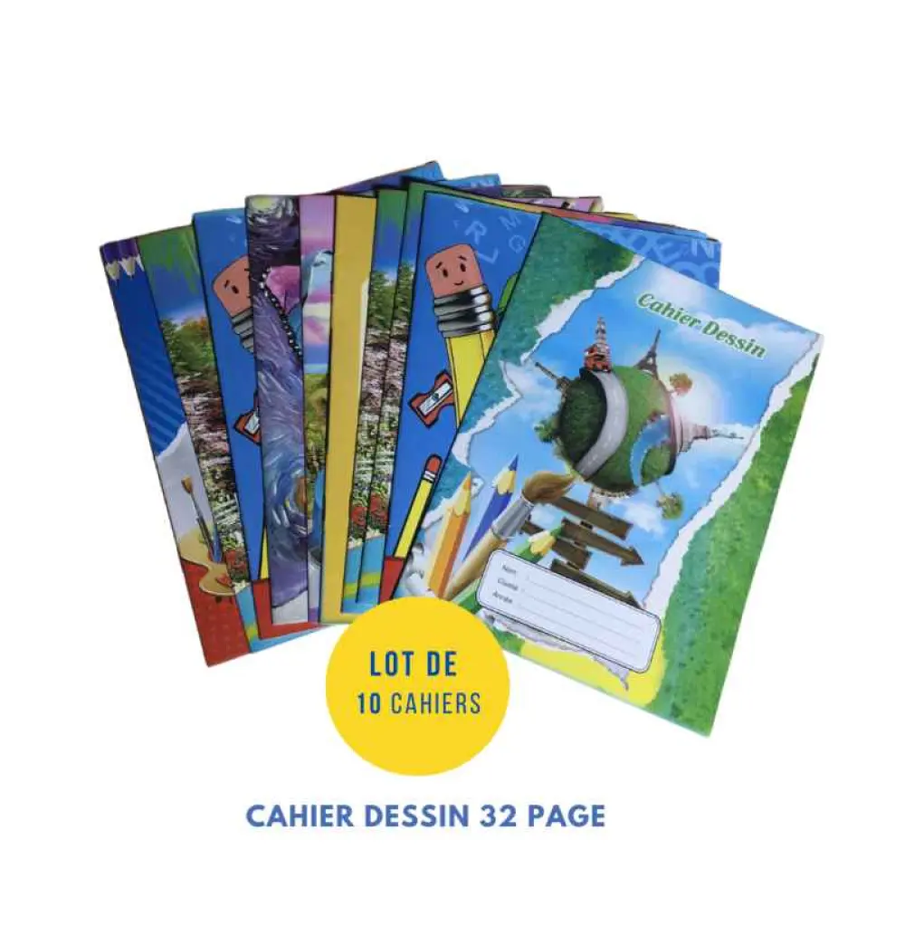 Lot de 10 cahiers dessin 32 PAGES, 16 SHEETS FORMAT 16.5 x 21.5 cm