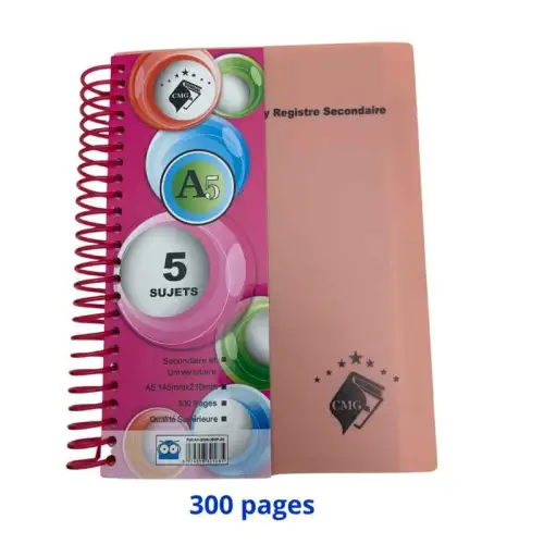 Cahier spirale 5 matières format A5 145mmx210mm 300 pages