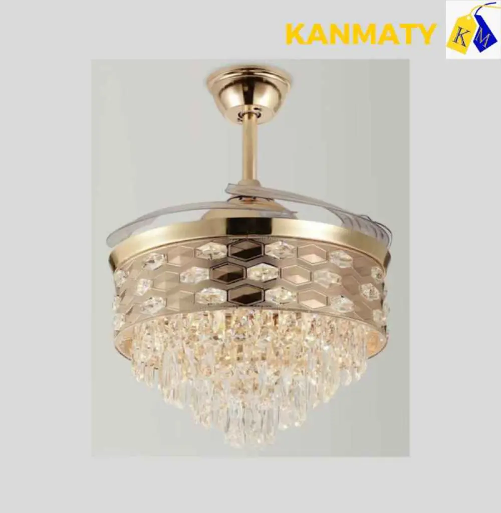 Lustre à ventilateur avec crystal suspendu