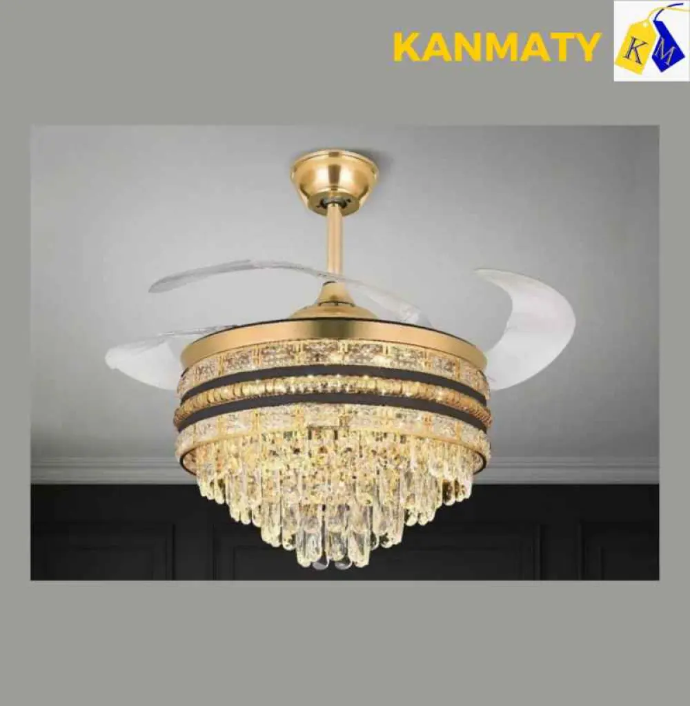 Lustre à ventilateur avec crystal suspendu