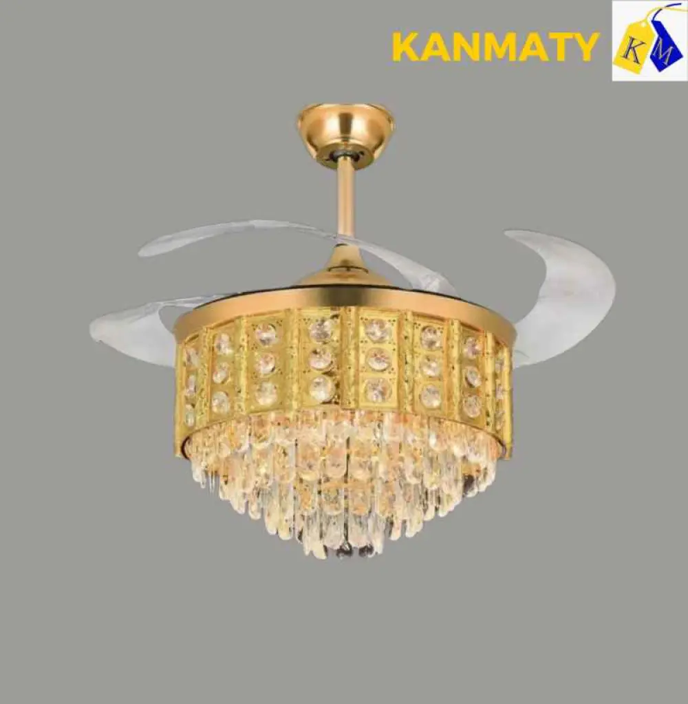 Lustre à ventilateur avec crystal suspendu