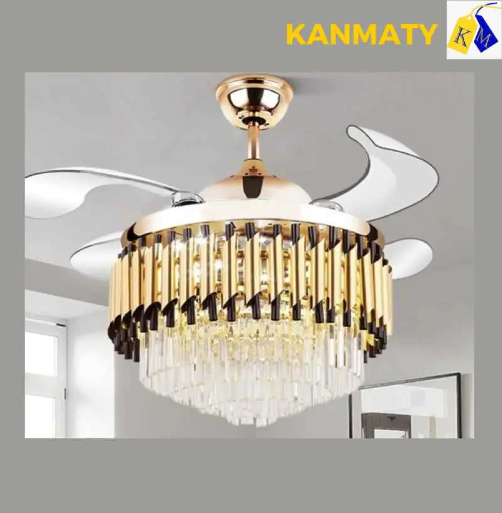 Lustre à ventilateur avec crystal suspendu