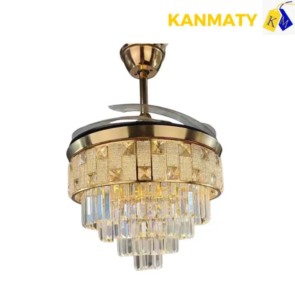 Lustre à ventilateur avec crystal suspendu