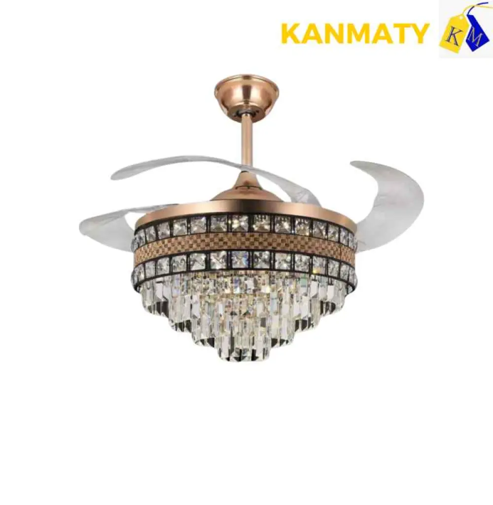 Lustre à ventilateur avec crystal suspendu