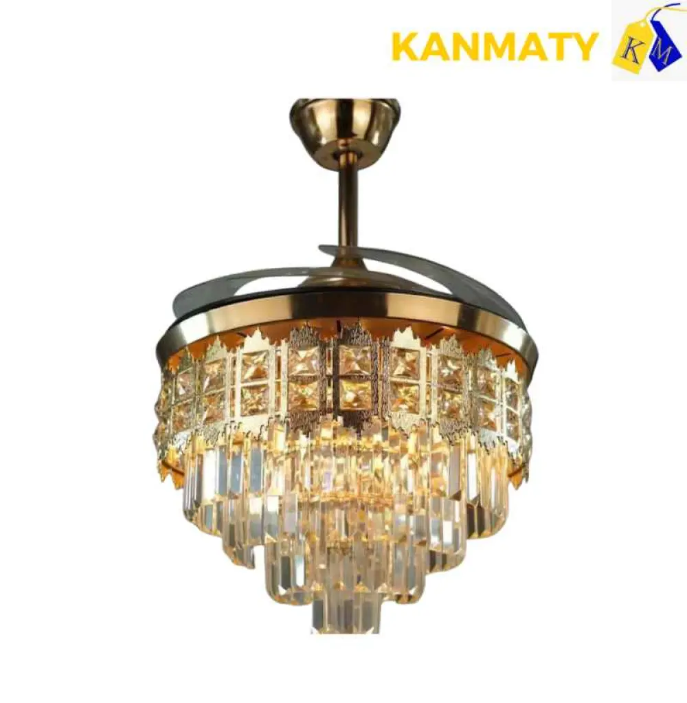 Lustre à ventilateur avec crystal suspendu