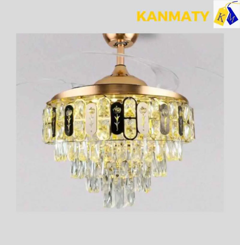 Lustre à ventilateur avec crystal suspendu