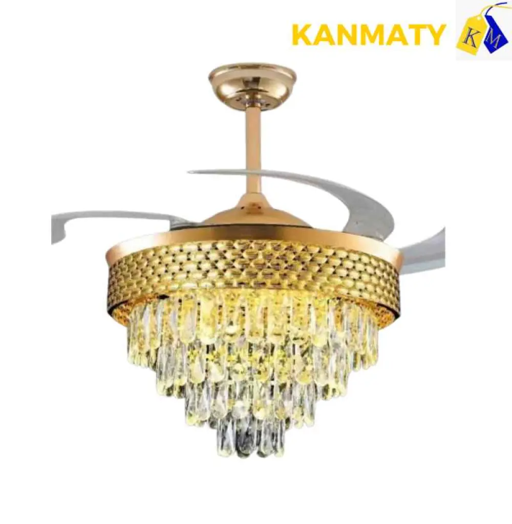 Lustre à ventilateur avec crystal suspendu