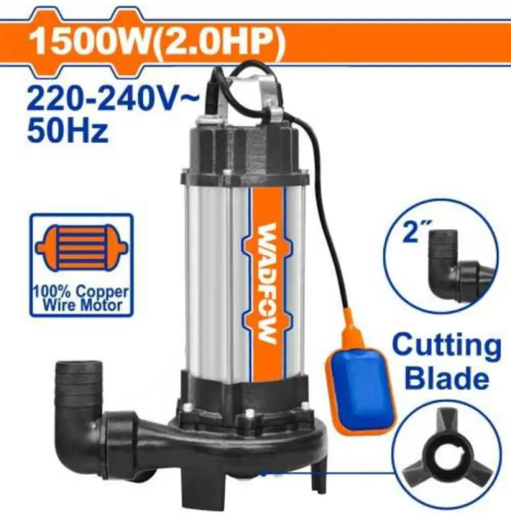WWPWA05 Pompe submersible pour eaux usées, 1500W (2,0HP), 220-240V~50Hz