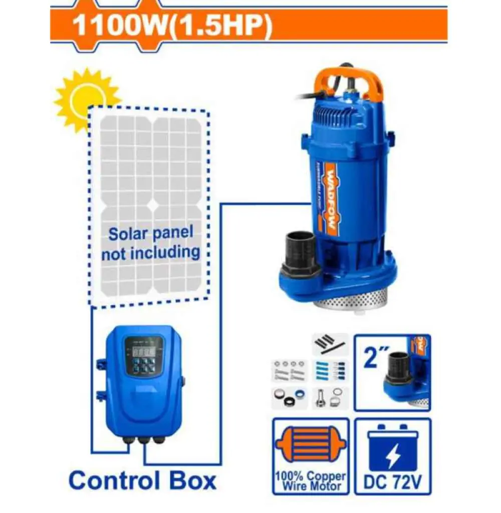 WWPQDC04 Pompe solaire submersible, 1100 W (1,5 CV), 72 V