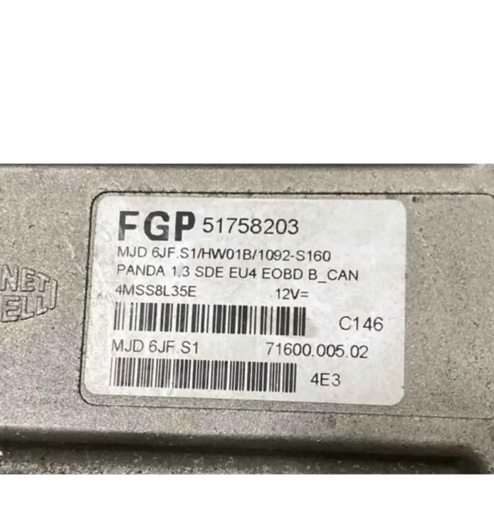 CALCULATEUR MOTEUR FIAT PANDA 1.3D ECU 51758203 MJD6JF.S1 4MSS8L35E