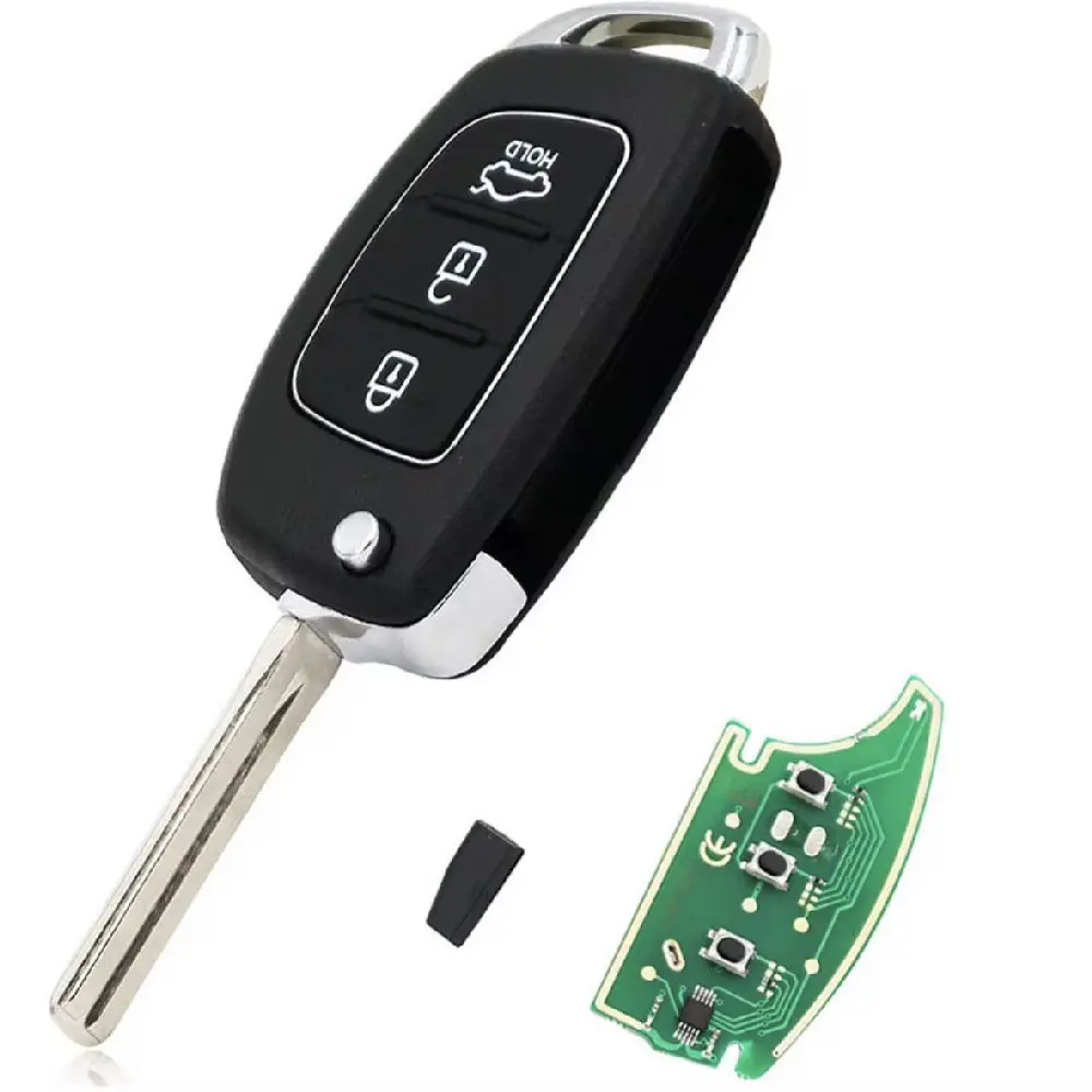 Télécommande de clé de voiture intelligente pliable à 3 boutons, 433MHz, puce ID46 avec lame non coupée pour Hyundai New IX35 ou New Santa Fe