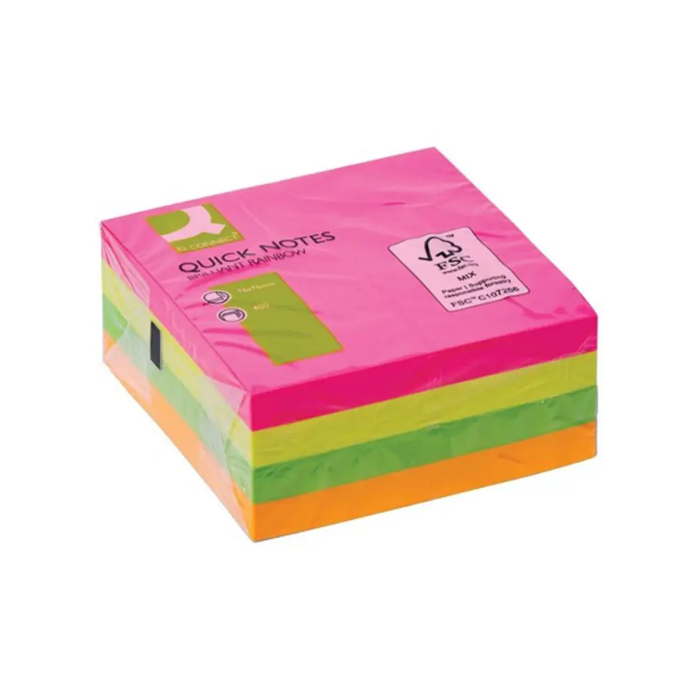 (notes adhésives) Q-Connect Quick Note Brilliant Rainbow Cube 76x76mm Neon KF10497