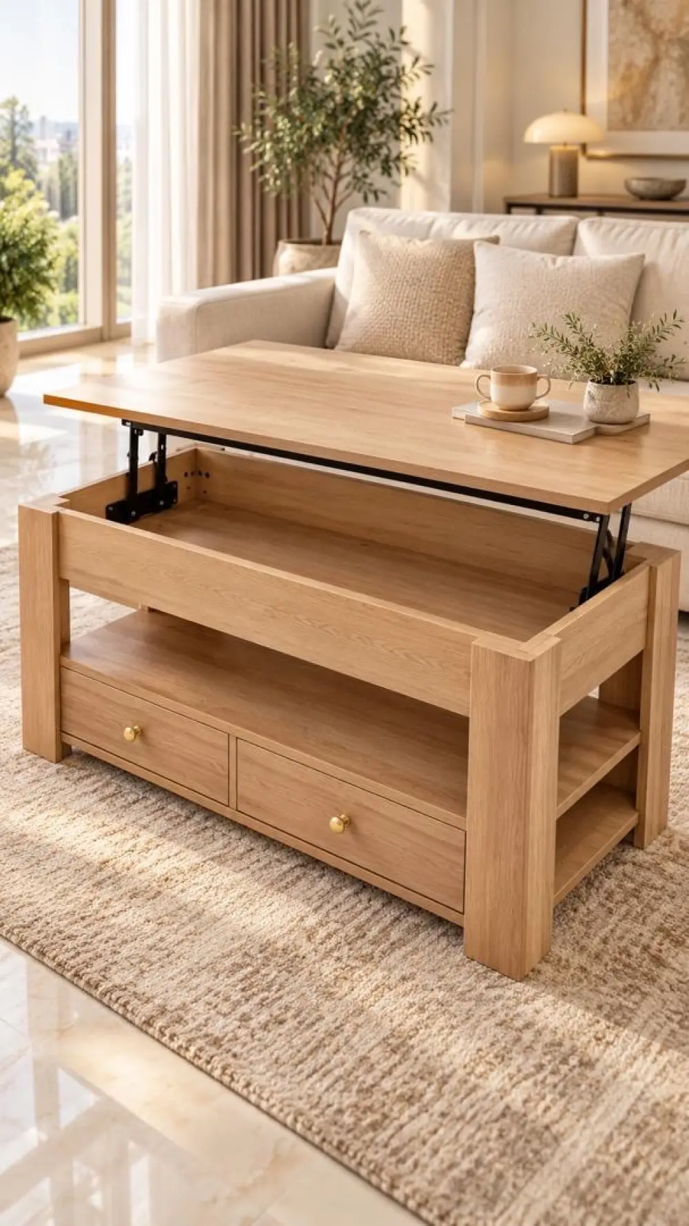 TABLE BASSE RELEVABLE AVEC 2TIROIRS110.5*55.5*14.7 CM QYBG076