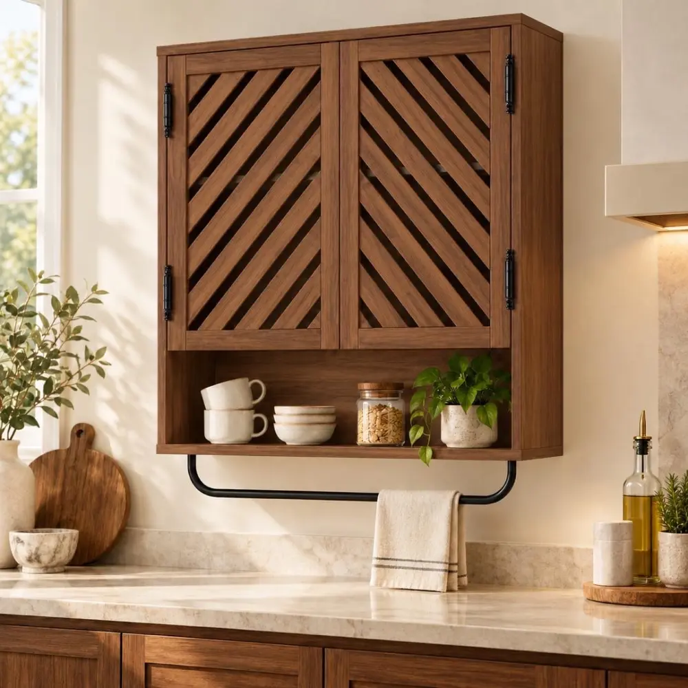 ARMOIRE DE RANGEMENT MURAL MARRON QYBG093