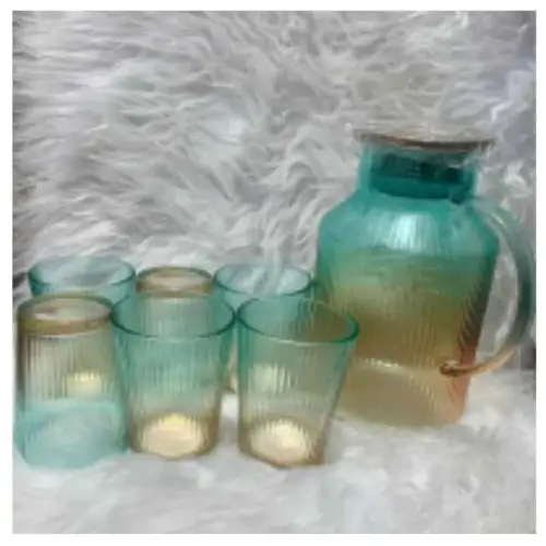 Ensemble Carafe et 6 tasses en verre